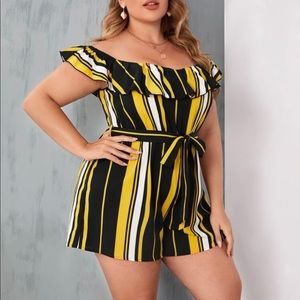 Plus Size Multicolor Belted Romper
